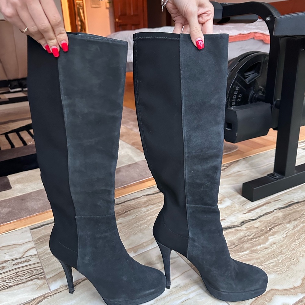 Stuart Weitzman Black Suede Leather Knee-High Boots